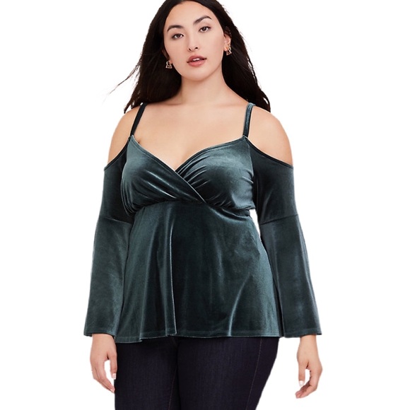 torrid Tops - Torrid Velvet Cold Shoulder Babydoll Top 10 Green